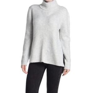 Sweet Romeo Abstract Rib Hi-Low Turtleneck Tunic Sweater Heather Grey XL‎ $58